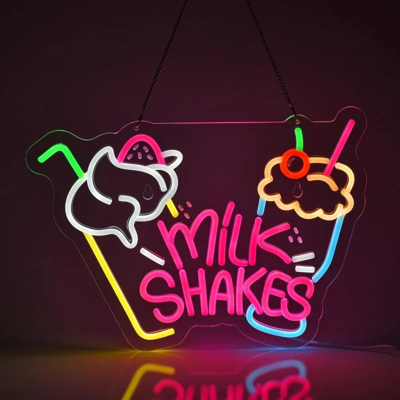 Milk shake neon light wall decoration food and beverage ice cream shop frozen yogurt bar bubble tea shop, USB powered dimmable