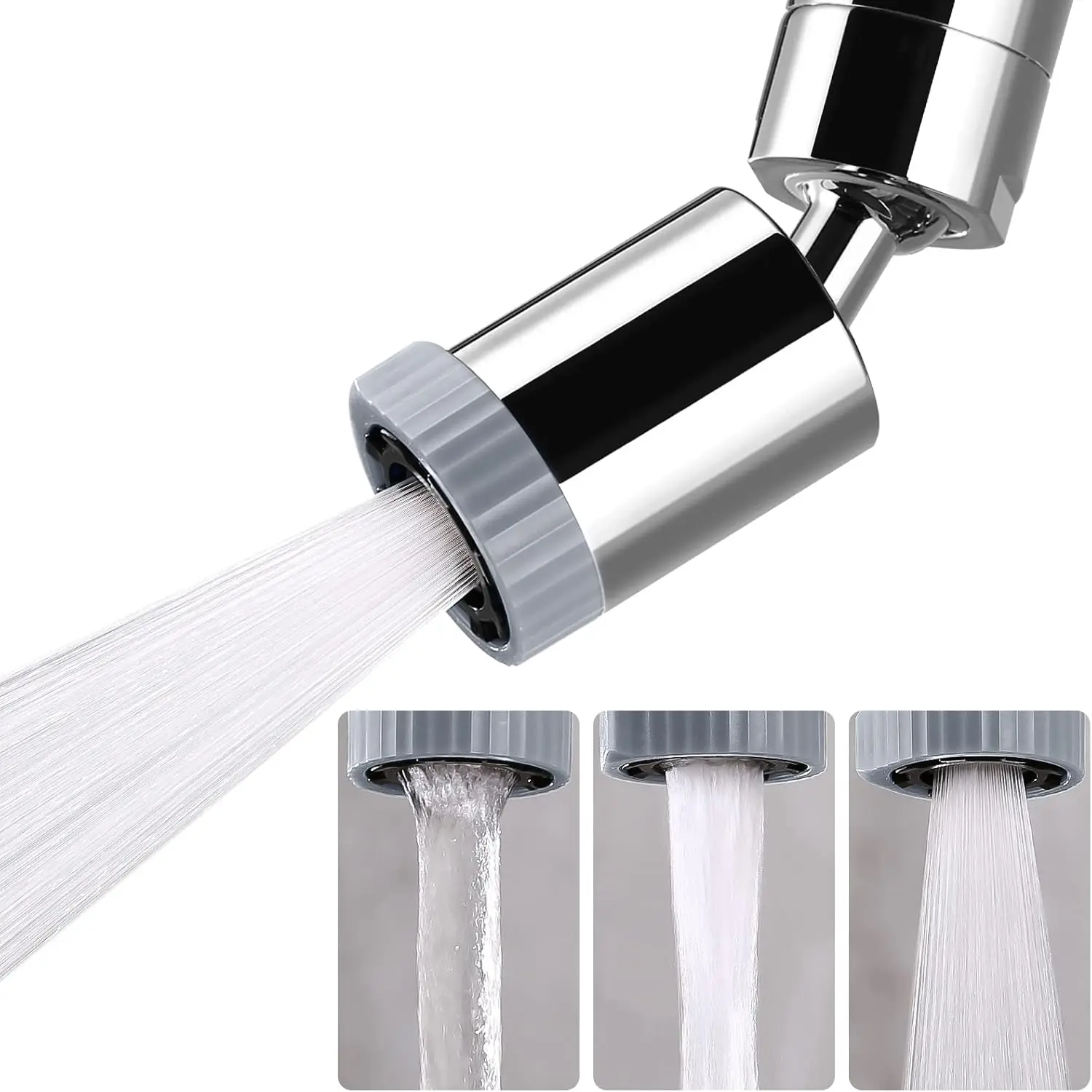 Swivel Faucet Aerator, 3-Function Nozzle, 360° Rotate Kitchen Sink Attachment, 55/64" Female Thread, Chrome