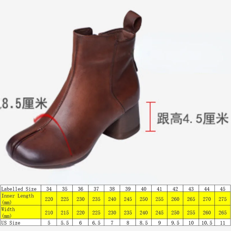 Koznoy 4.5cm Round Toe Women Natural Cow Genuine Leather Knee High Ankle Boots Chunky Heels Luxury Cow Ethnic Shoes Designer