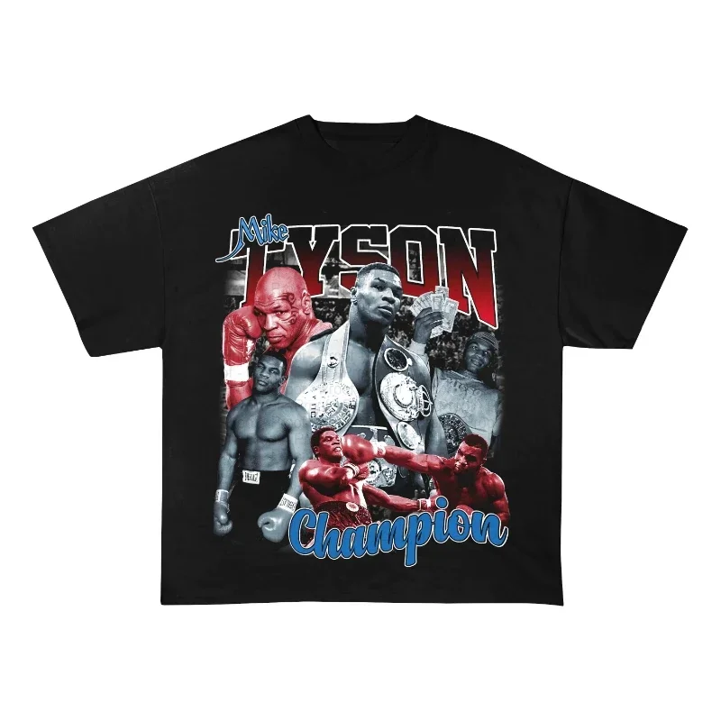 مايك الملاكمة المطبوعة خمر القطن تي شيرت بلايز الرجال النساء الملابس المتضخم تيسون تي شيرت الصيف الشارع المحملة للجنسين الملابس