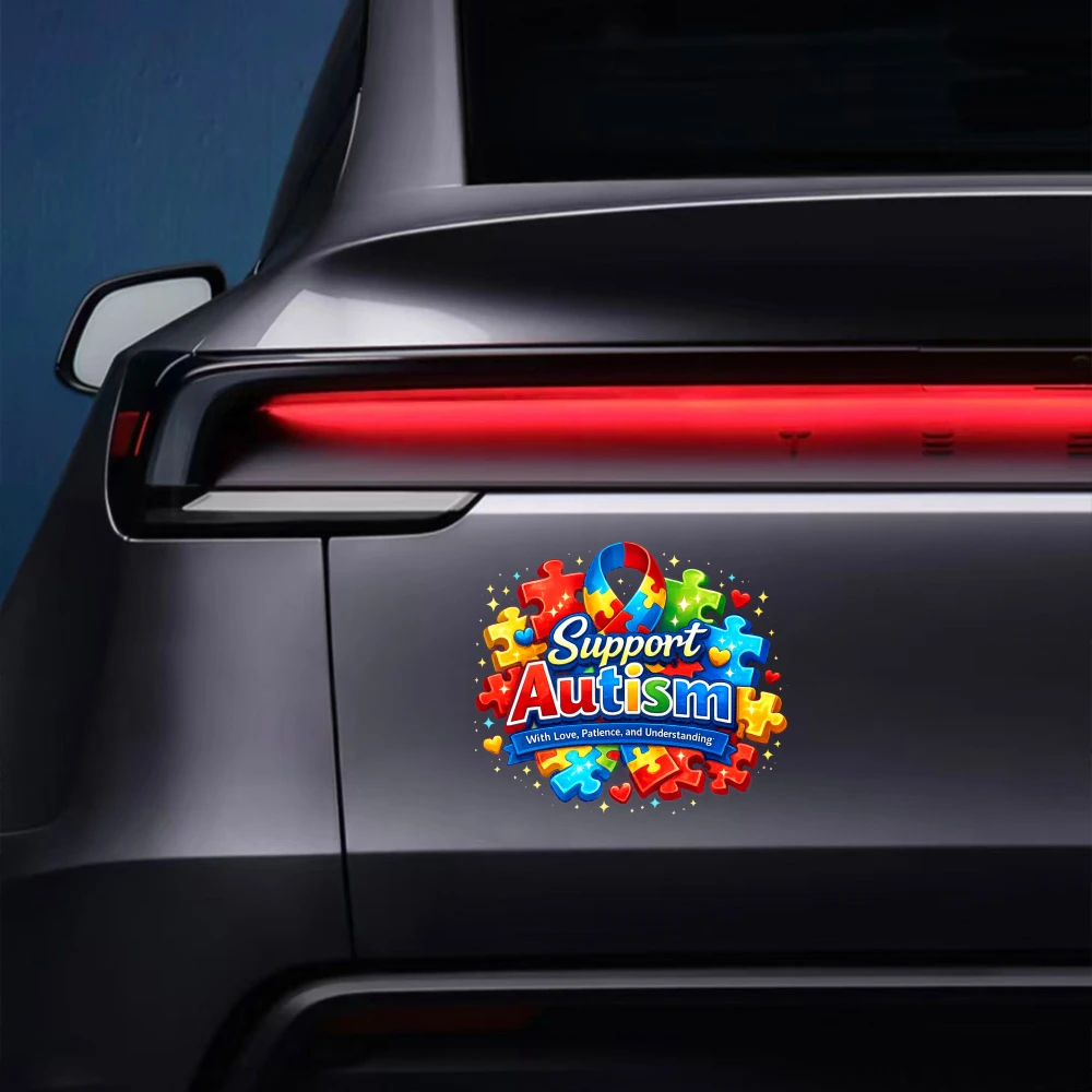 Car Stickers And Decals, Vinyl Decals, Support Autism Puzzle Ribbon Colorful, Automotive Decals, Funny Bumper Stickers(1pc)