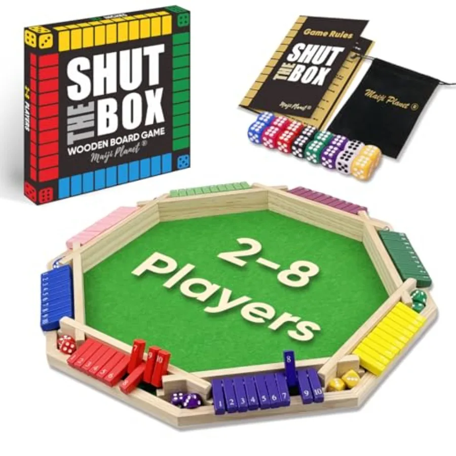 

Deluxe 2-8 Player Original Shut The Box Game Math Dice Board Game for Family Night Classroom Travel Wooden Classic Table for Gr