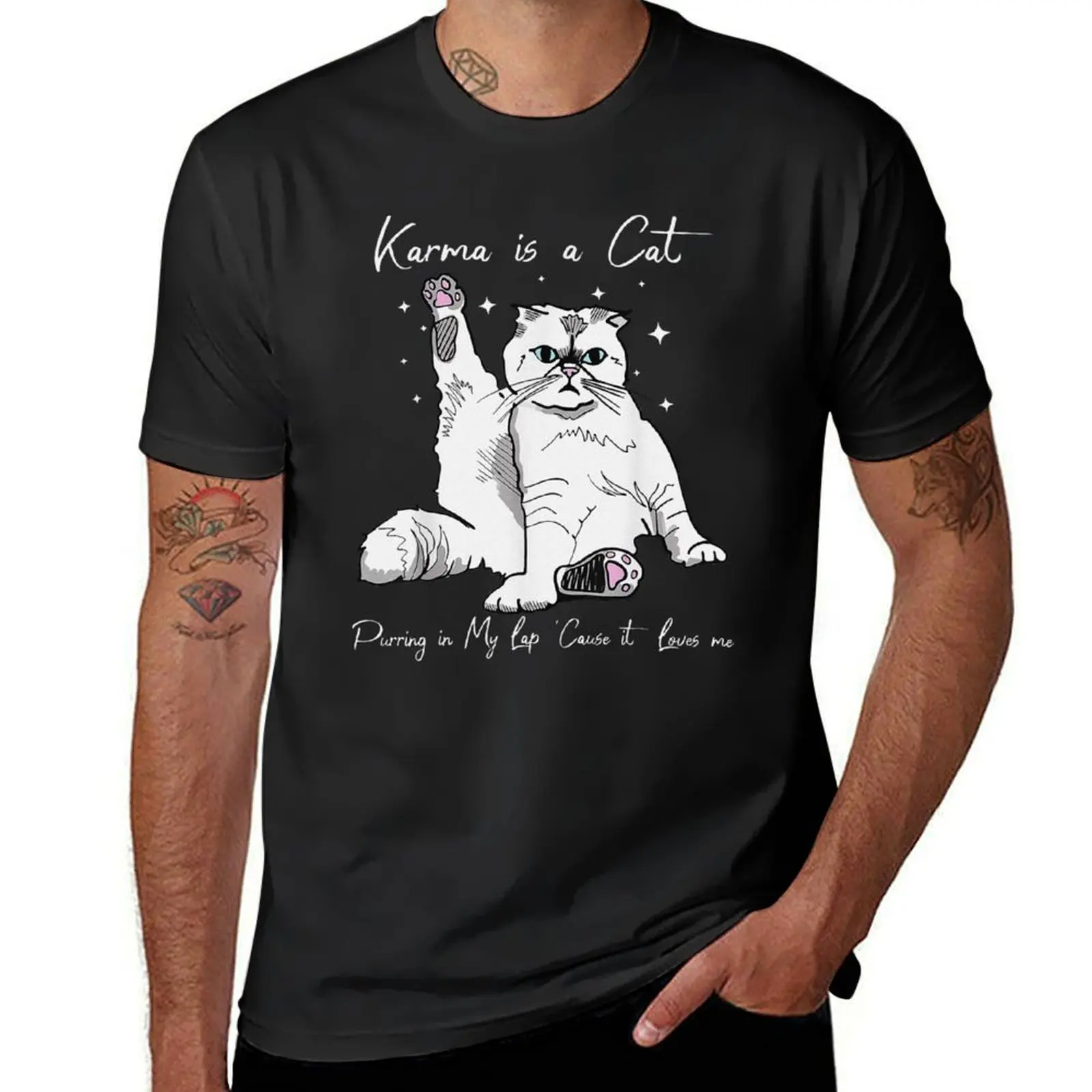 Karma Is A Cat Purring In My Lap Cause It Loves Me Cat Lover T-Shirt anime clothes Blouse mens vintage t shirts