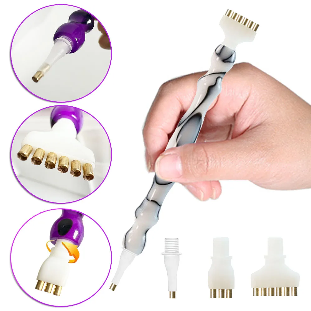 1Set 5D Resin Diamond Painting Pen With Plastic Replacement Pen Heads Multi Placers Point Drill Pens for DIY Diamond Nail Art To