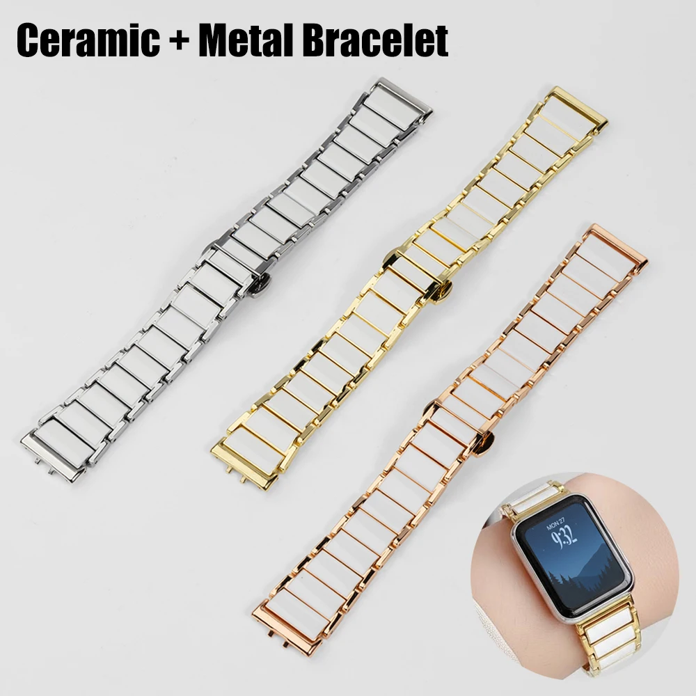 

Керамический + металлический браслет для Samsung Galaxy Fit 3, ремешок Correa для мужчин и женщин, ремешок для часов Samsung Fit3, аксессуары, застежка-бабочка