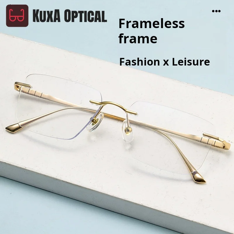 

XUKA Fashion Men's Business Pure Blue Light Blocking Photochromic Eyeglasses Titanium Optical Prescription Rimless Glasses