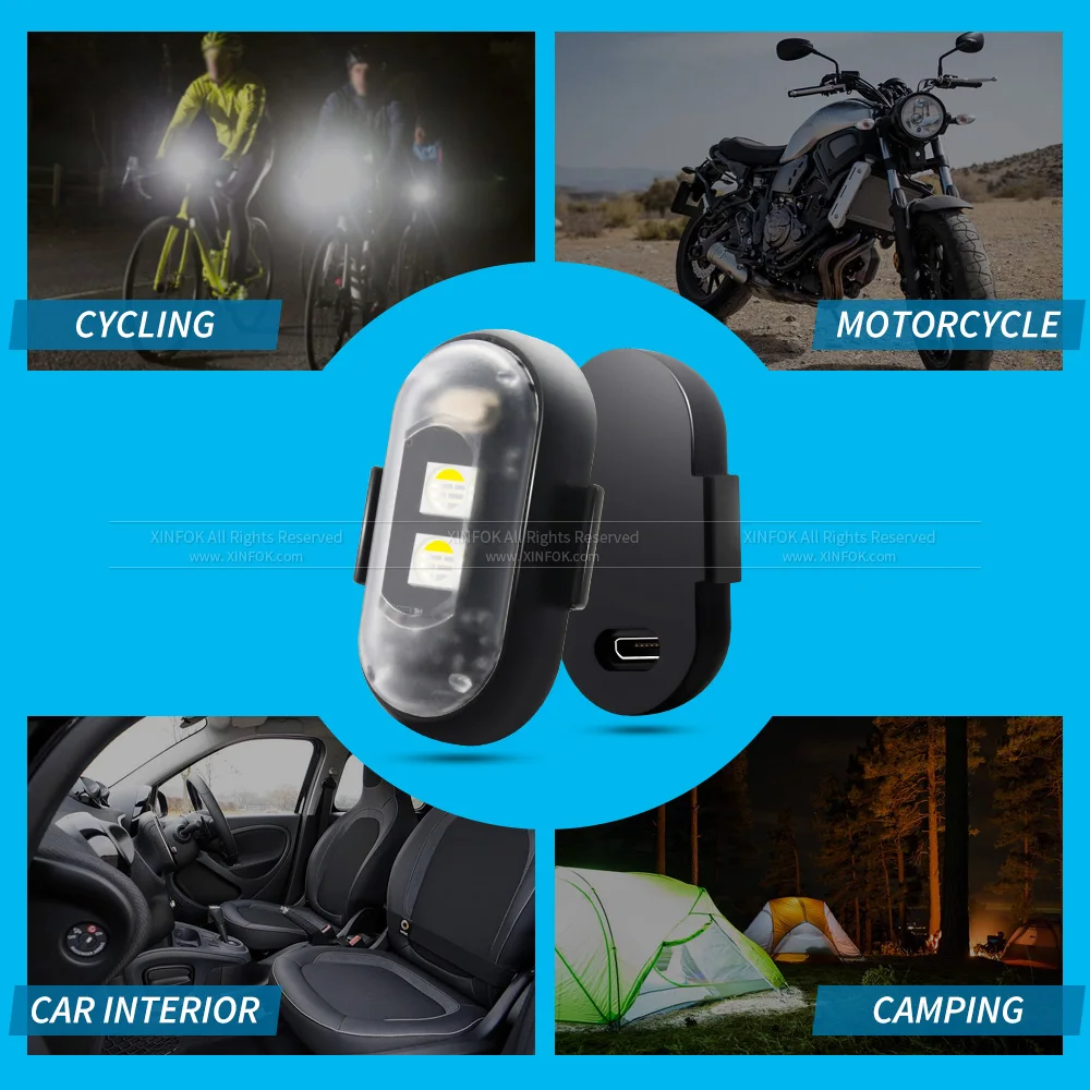 Universal LED anti-colisão luz de advertência para a motocicleta, o flash luzes estroboscópicas, 8 cores, 12V, aeronaves