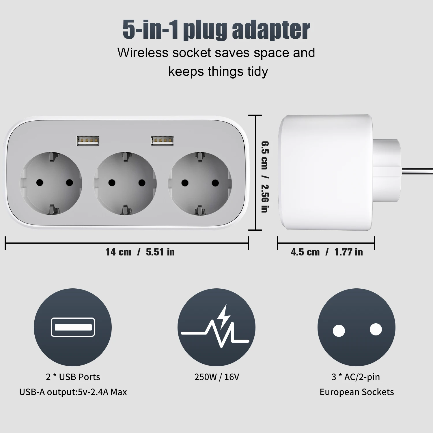 USB Plug Wall Socket 3 AC Outlets 2 USB Ports EU Plug Adapter Electric Power Strip Multiple Socket Fast Charger for Home Travel