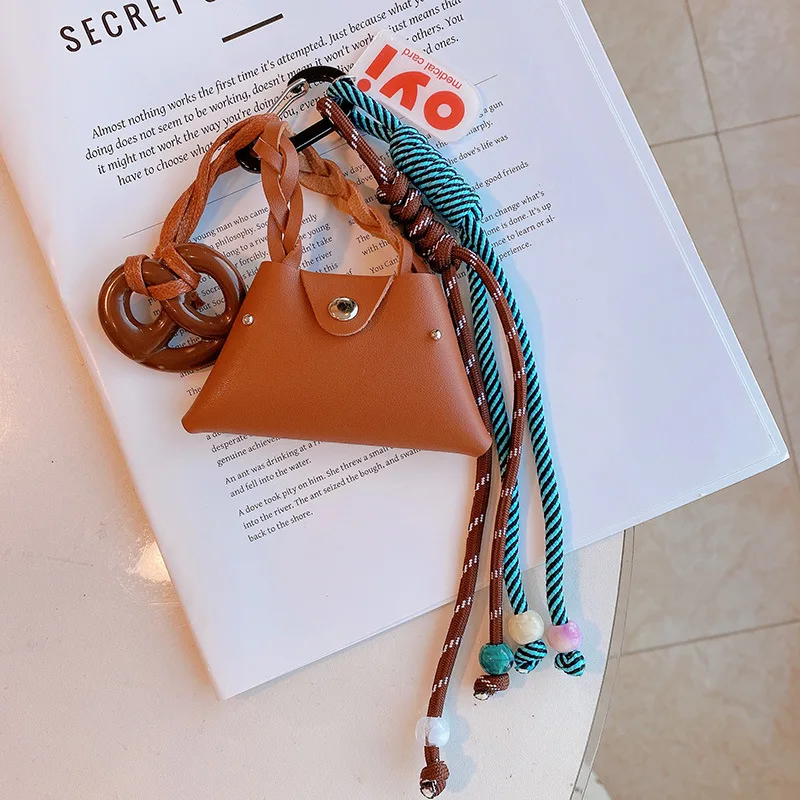 Creative Personalized PU Leather Coin purse keychain Cartoon Alkali Water Bread Hand-woven Lanyard Backpack Car Pendant Keyring