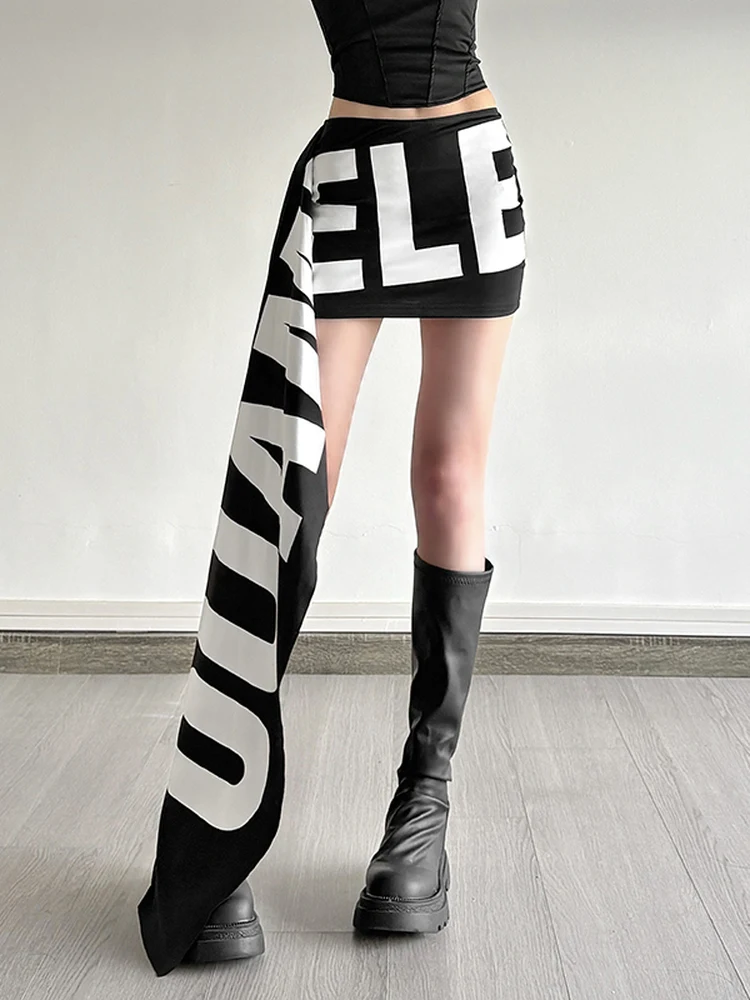 

SylCue Retro Hong Kong Sle Letter Print High Waist Versatile Skirt Slimming Bodycon ort Skirt Street Sle Casual Wear