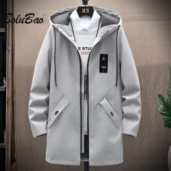 BOLUBAO 2023 Outdoor Casual Trench Coat For Men Cotton Cardigan Over Knee Hooded Coat High Quality Design Trench Coat For Men