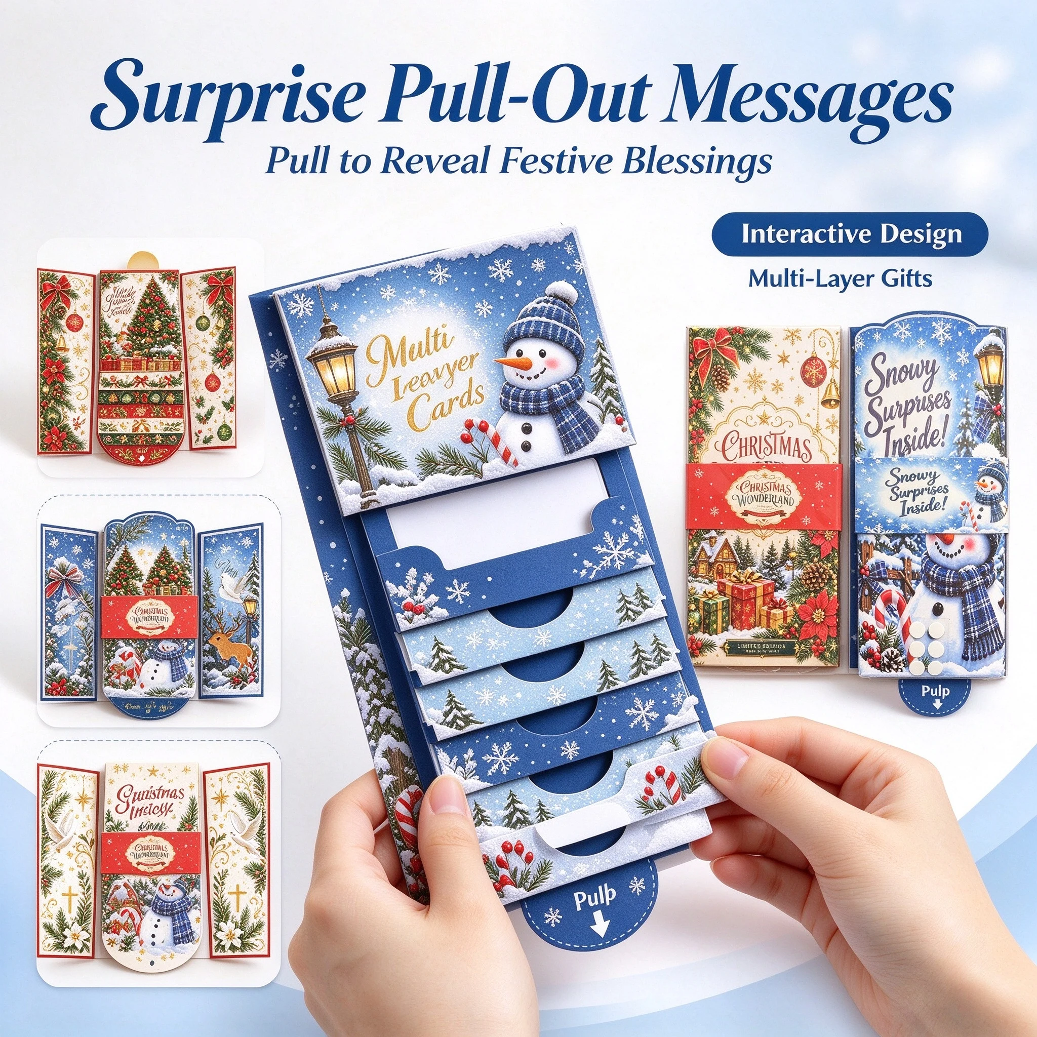 1/5/10pcs Handmade Christmas Gift Card Paper DIY Waterfall Gift Card with Envelope Blessing Message Pull Out Gift Card