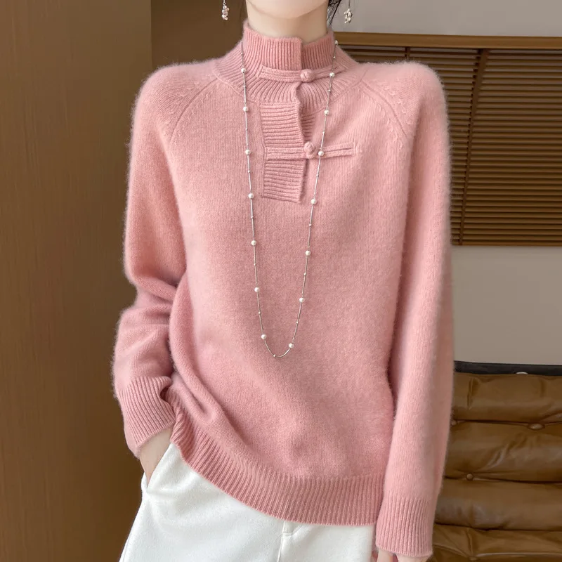 Autumn and Winter New Manufacturers Strictly Choose Wool Vintage Half-High Collar Inner Match Ladies Knitted Pul