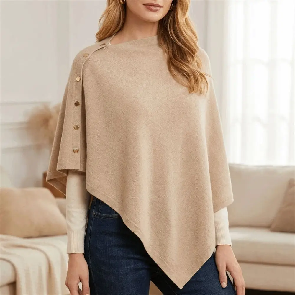 Thick Knitted Knitted Poncho Cape Loose Fit Asymmetric Design Warm Shawl Scarf Wrap Irregular Style Sweater Shawl