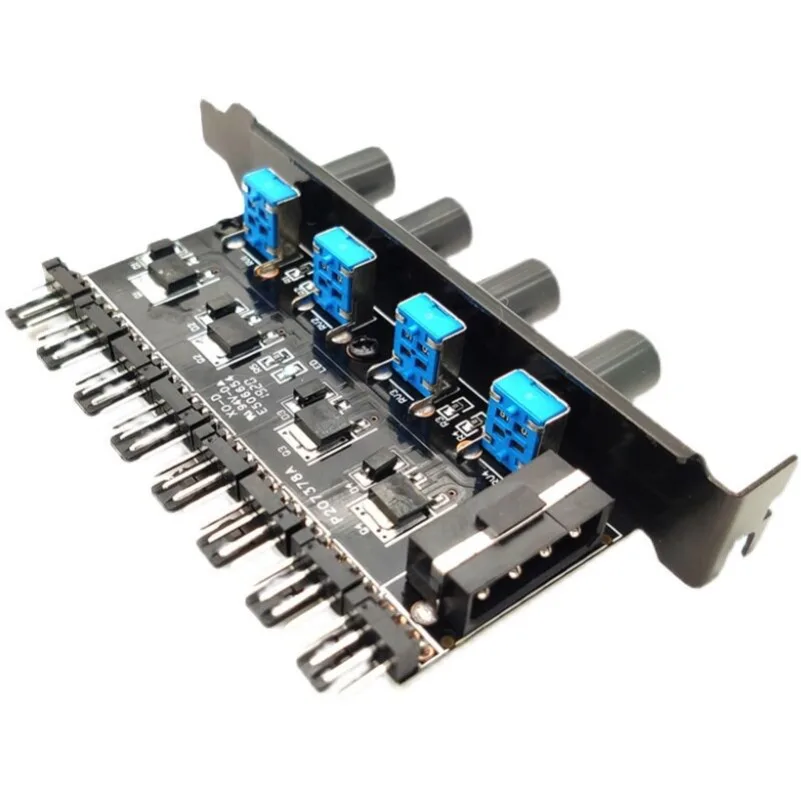 3pin 4pin Chassis Fan Hub, Stepless Speed Regulation PWM Fan Speed Reducer Controller for Computer Case Cooling