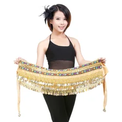 Women's Belly Dance Gold Coin Belt Shining Belly Dance Hip Scarf Velvet Indian Dance Costume Oriental Hip Scarf Wrap Skirt