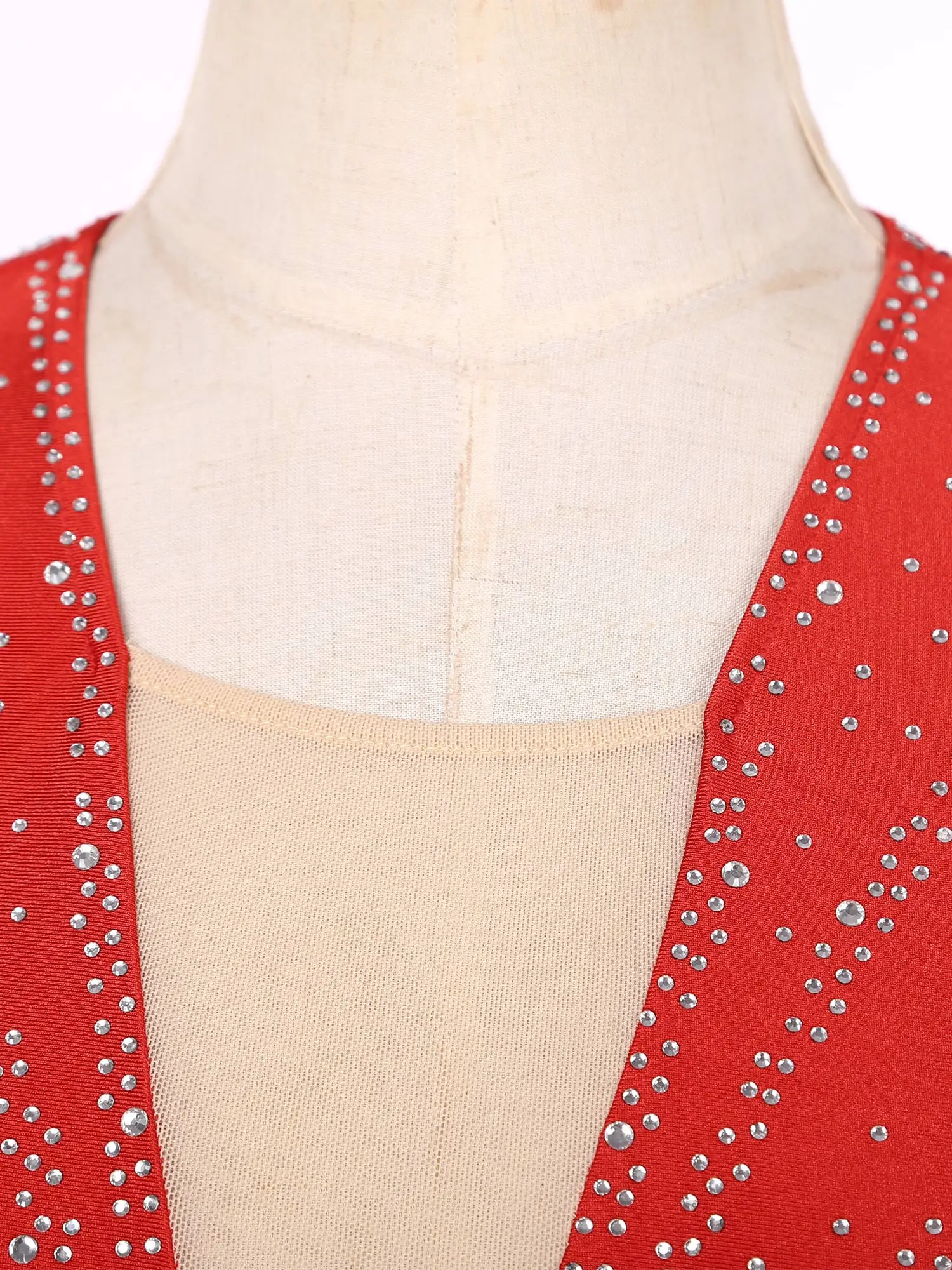 فستان رقص للتزلج على الجليد من حجر الراين للسيدات، تنورة متدفقة، خط عنق شبكي شفاف من الخلف لعروض الرقص الغنائي الحديث