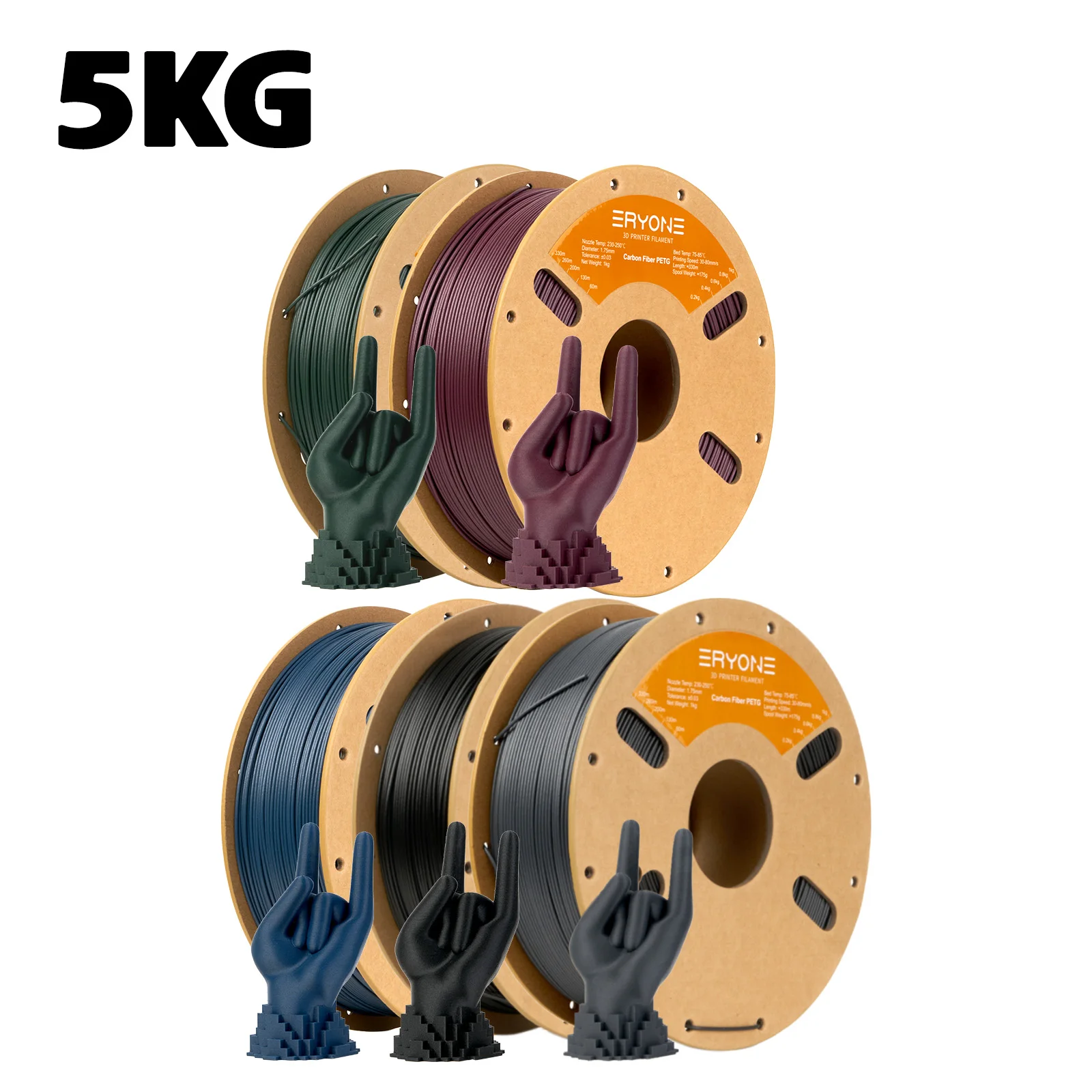 ERYONE Big Sale 5KG PETG Carbon Fiber Filament 3D Print Shipped from the UK,Multicolor Available,petg-cf filament,1KG/Spool