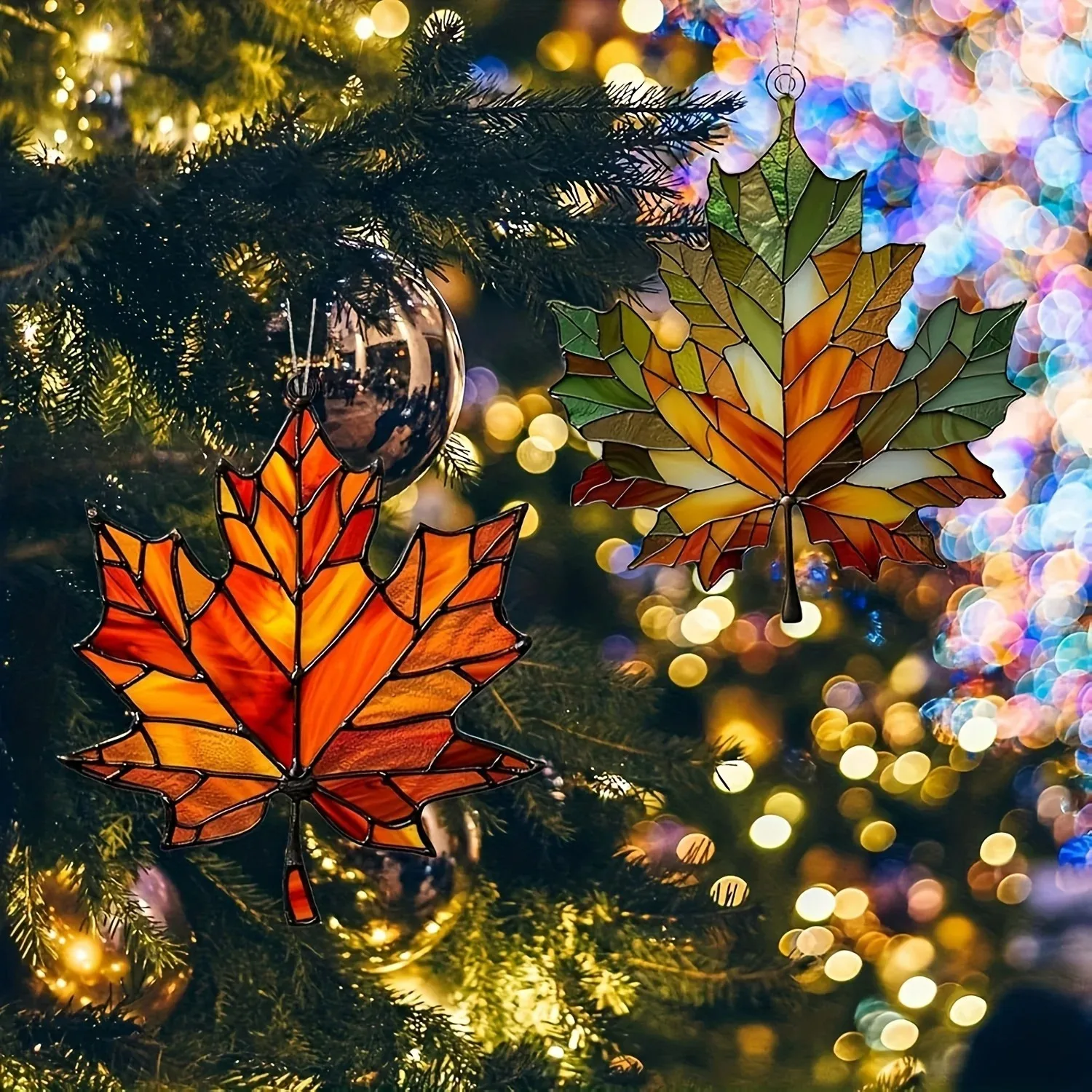 

2D Flat,Thanksgiving Acrylic Maple Leaf Light Catcher, Classic Autumn Celebration Home & Door Decor,Christmas New Year Gifts