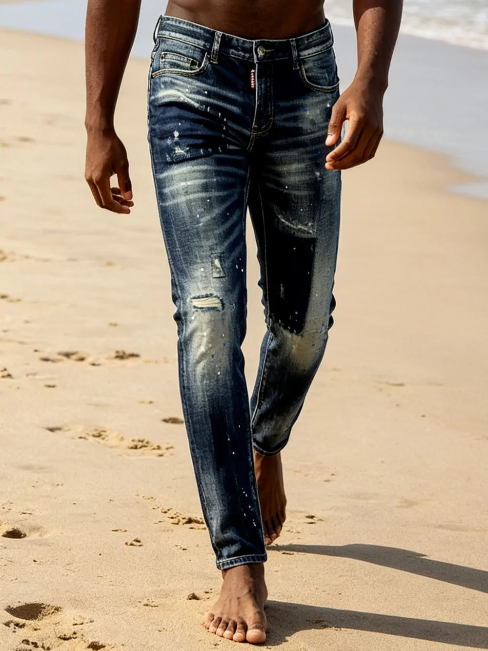 Jeans de Mezclilla Elásticos de Corte Ajustado para Hombre, Marca DSQUARE, Pantalones hasta el Tobillo, Diseño Color Block, L...