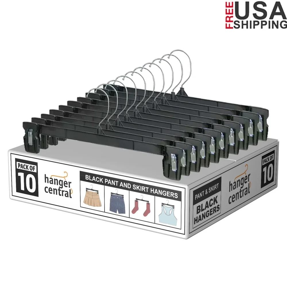 10 Pack Heavy Duty Plastic Hangers with Ridged Pinch Clips Pants Skirts Durable Closet Organization Eco-Friendly Solution