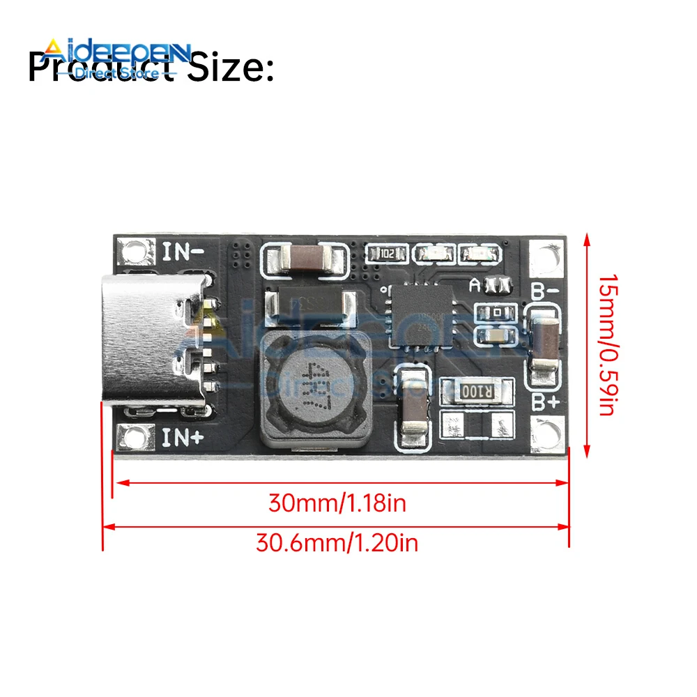 Módulo de cargador de litio tipo C TP5000 1A 4,5-9V a 4,2 V/3,6 V convertidor reductor ajustable indicadores LED protección contra sobrecalentamiento