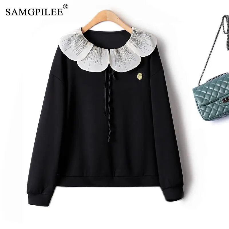 

Fashion Woman Blouses 2022 New Lotus Leaf Collar Loose Gold Velvet Long-sleeved Korean Fashion Y2k Clothes Women's T-shirt 4XL