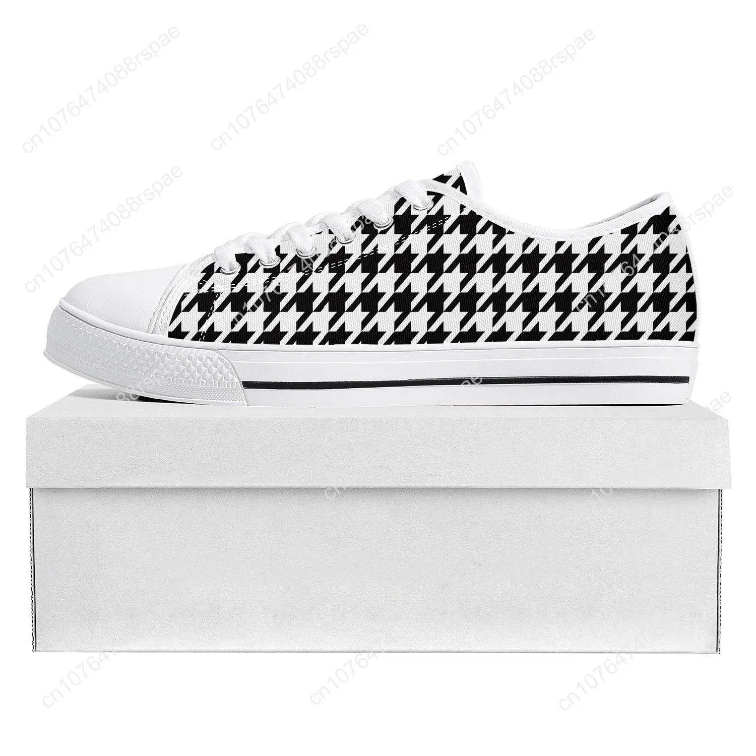 Houndstooth Pattern Low Sneakers para homens e mulheres, sapatilha de lona, sapato personalizado, branco, casual, top, alta qualidade, adolescente, par sapatos