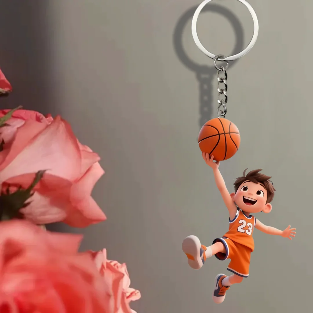 

2D Basketball Player Keychain Sports Themed Pendant Cartoon Flat Acrylic Ornament Hanging Decoration for Bag Festive Party Gift