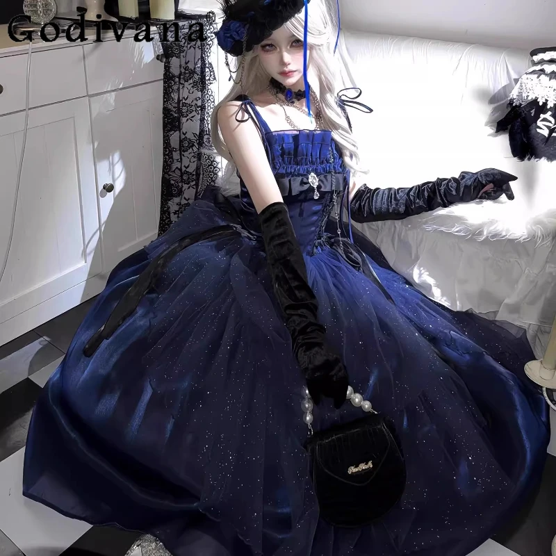 블루 공주 코스프레 드레스 여성 로리타 귀여운 로리타 파티 역할 놀이 Cos 드레스 소녀 여름 카니발 유니폼 드레스