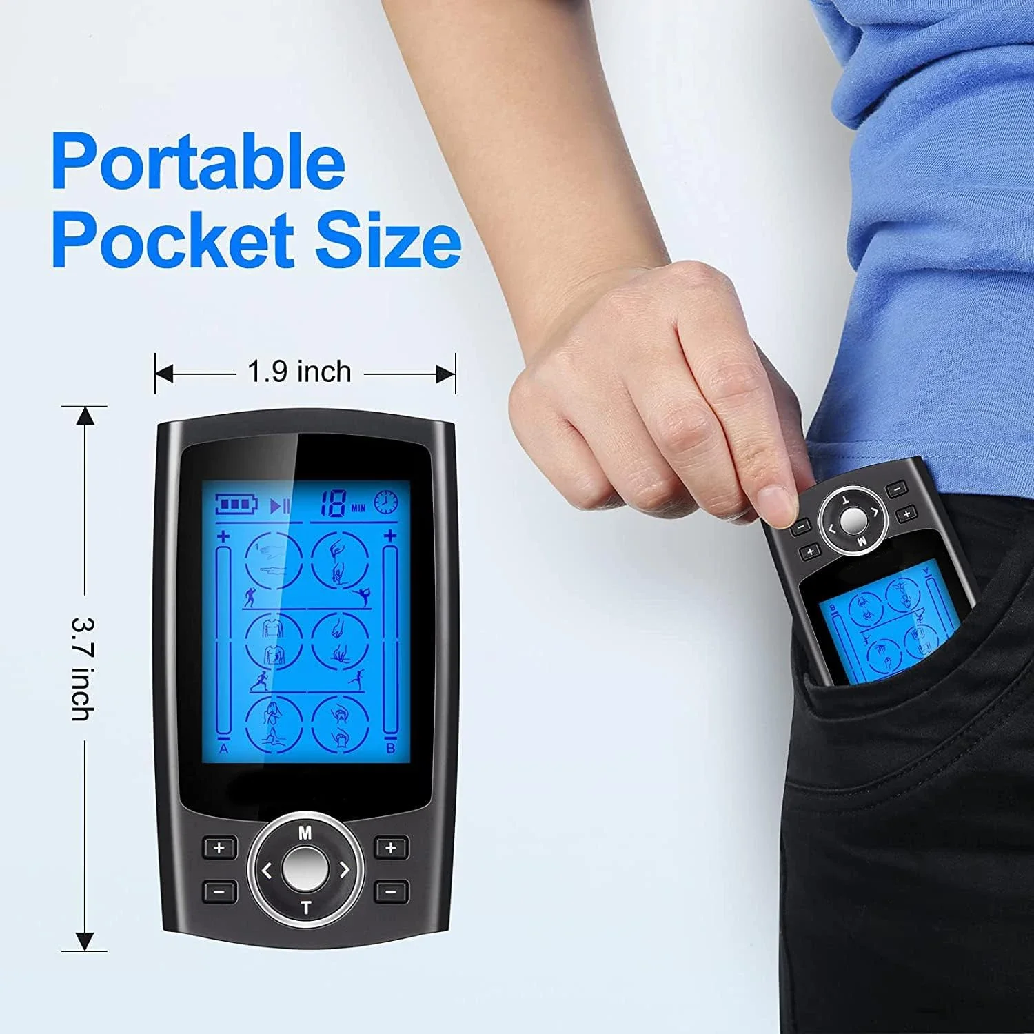 TENS EMS Unit 24 Modes Muscle Stimulator for Pain Relief Rechargeable TENS Machine Massager Physical therapy 10 Pads ABS Pads