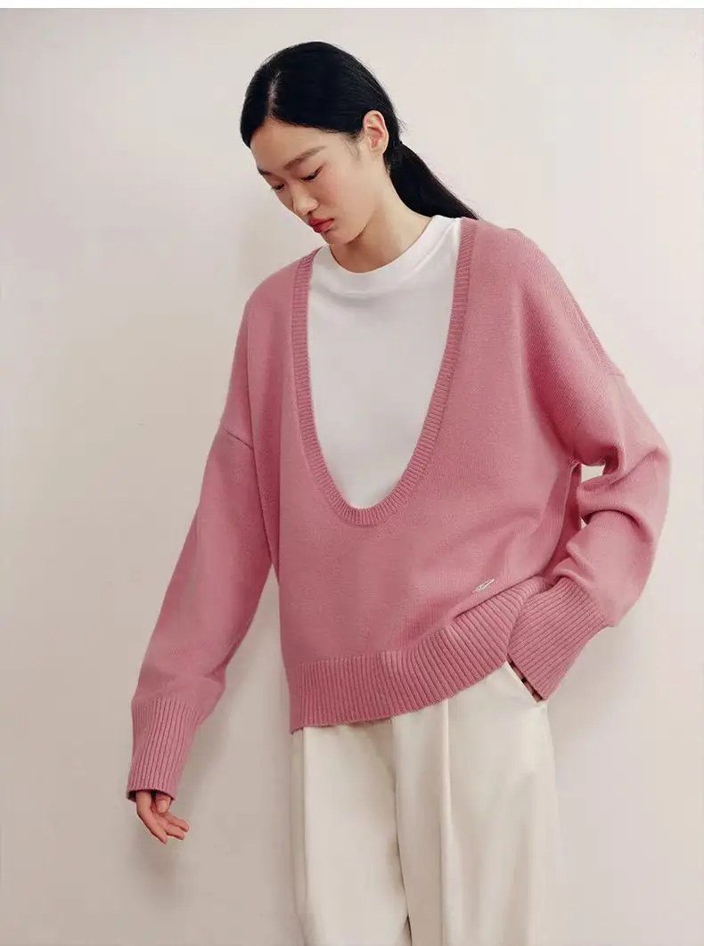 

Spenaka [Smiling Sweater] Brainstorming 2024 autumn new style wool knitted sweater for women, U-neck wool top.