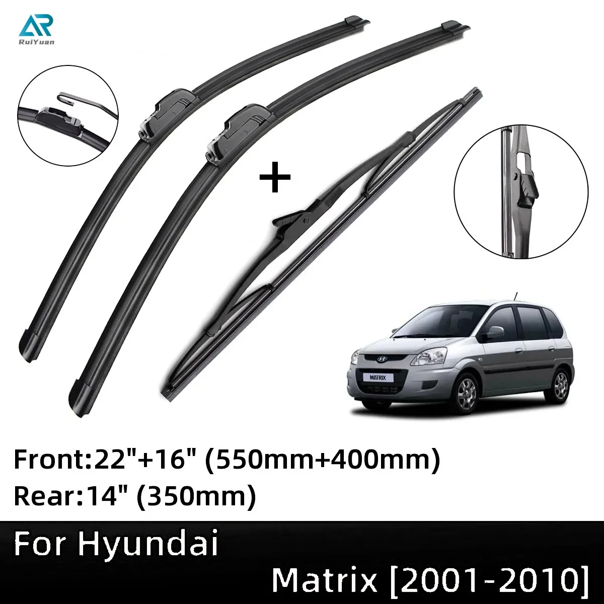 

For Hyundai Matrix 2001-2010 Front Rear Wiper Blades Brushes Cutter Accessories J Hook 2001 2002 2003 2004 2005 2006 2007 2008