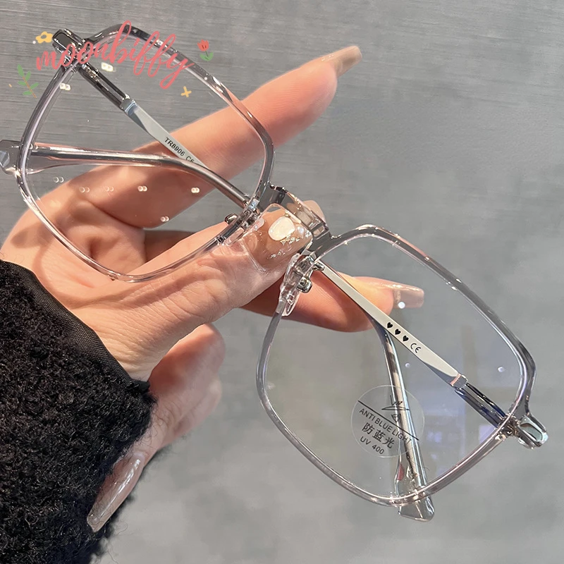 Unisex Square Reading Glasses Women Trendy Presbyopia Eyeglasses Vintage Transparent Oversize Far-sighted Prescription Eyewear