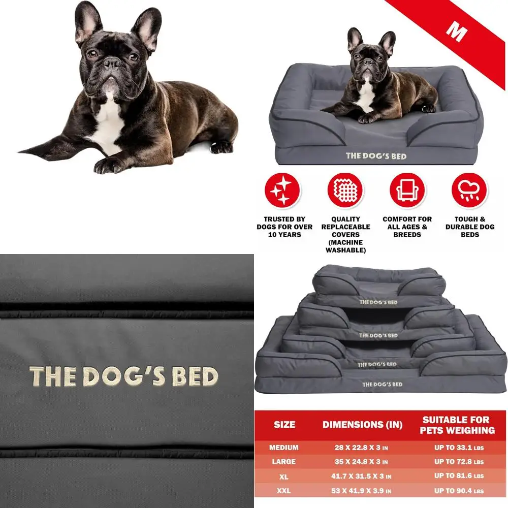 

Ортопедическая пенопластовая кровать для собак — средний серый с черной отделкой, водонепроницаемыми и съемными чехлами