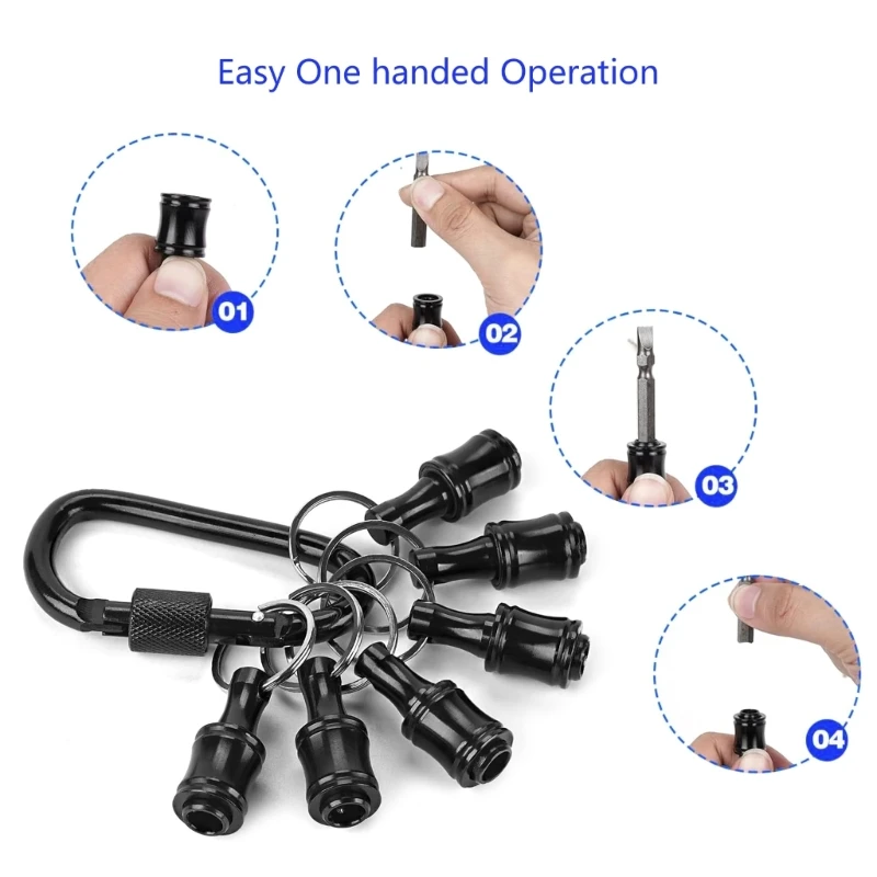 6Pcs Bit Holder With Black Carabiner 1/4inch HexShank Aluminum Alloys Screwdriver Bit Holder Extension Bar