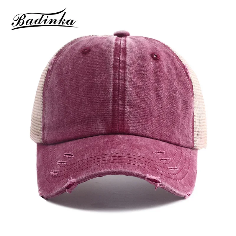 2024 New Summer Solid Color Breathable Mesh Hat Cap Baseball for Running Snapback Woman High Ponytail Trucker Hats for Women