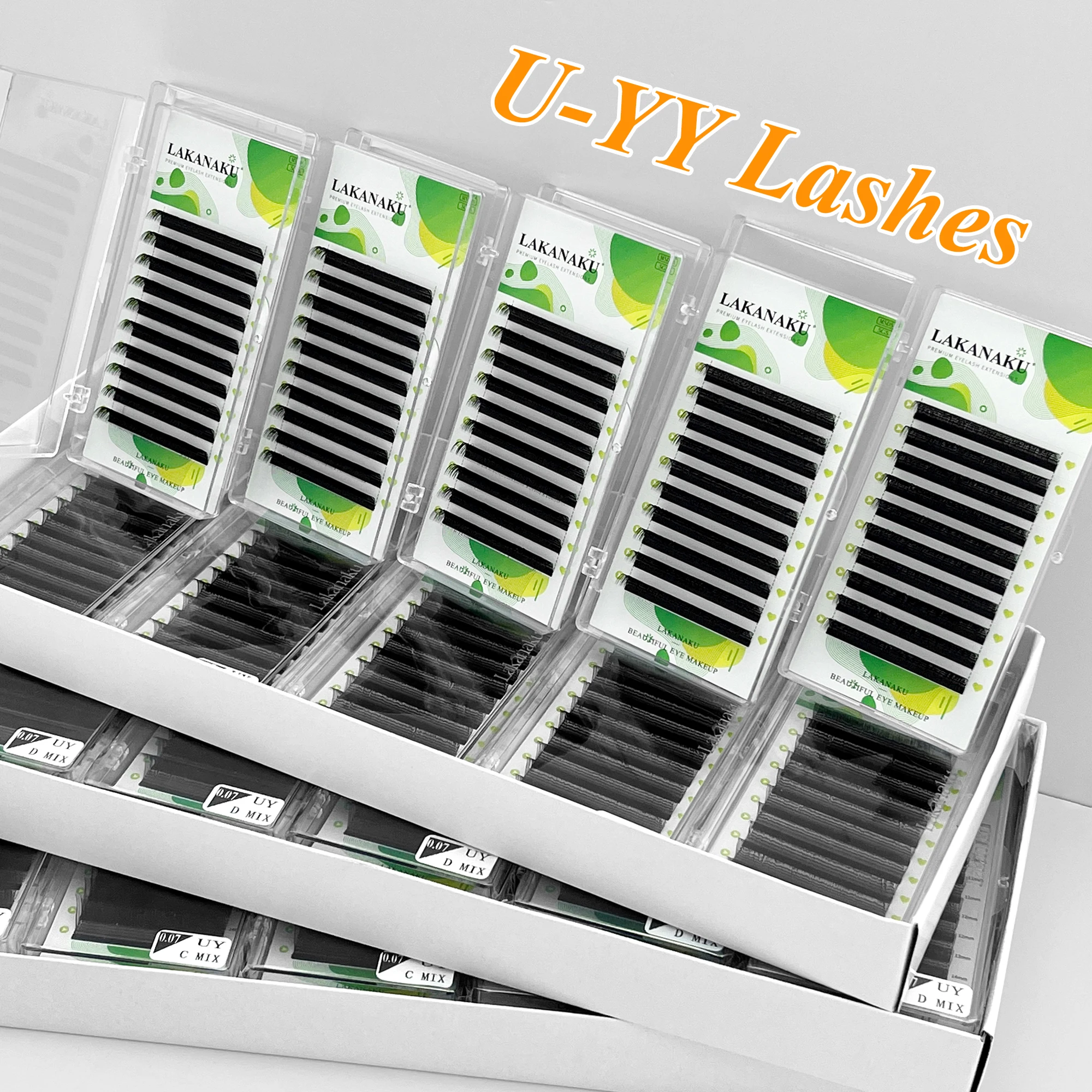 

LAKANAKU Wholesale 10trays U Shape YY Premade Volume Eyelash Extensions 2D UU Fibers Wispy Double Tips Parallel Faux Mink Fio u
