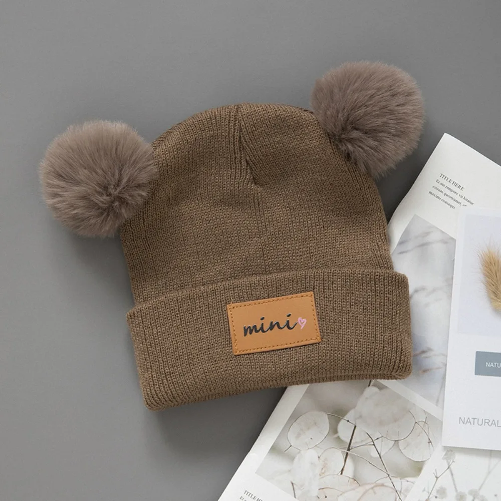 Double Ball 0-3 Years Old Infant Knit Beanie Windproof Warm Newborn Caps Breathable Soft Infant Bonnet Autumn Winter