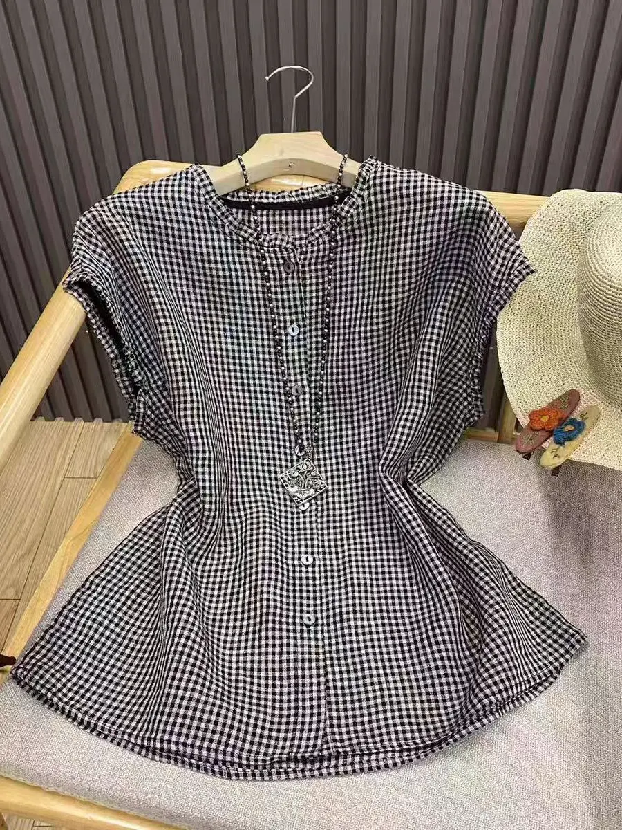 

Винтажный свободный женский повседневный художественный жилет в клетку Svel irt Tagl, удобный льняной материал, круглая застежка на пуговицы