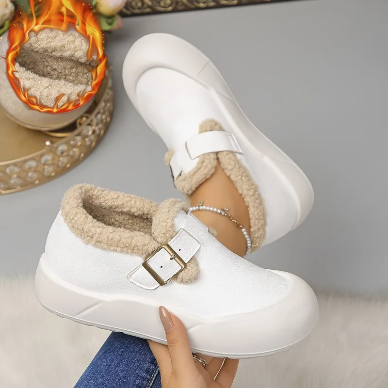 

1 Pair Velvet Anti Slip Thick Warm Cotton Shoes New Snow Boots Fashionable and Versatile Outdoor Women's Cotton Shoes