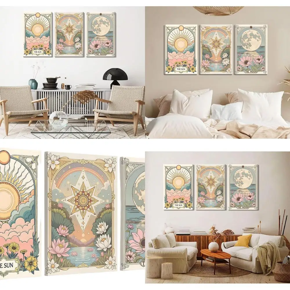 

Trifecta of Enchanted Sun, Moon и Star Wall Art — Декор в форме полумесяца в стиле Таро для дома и жизни