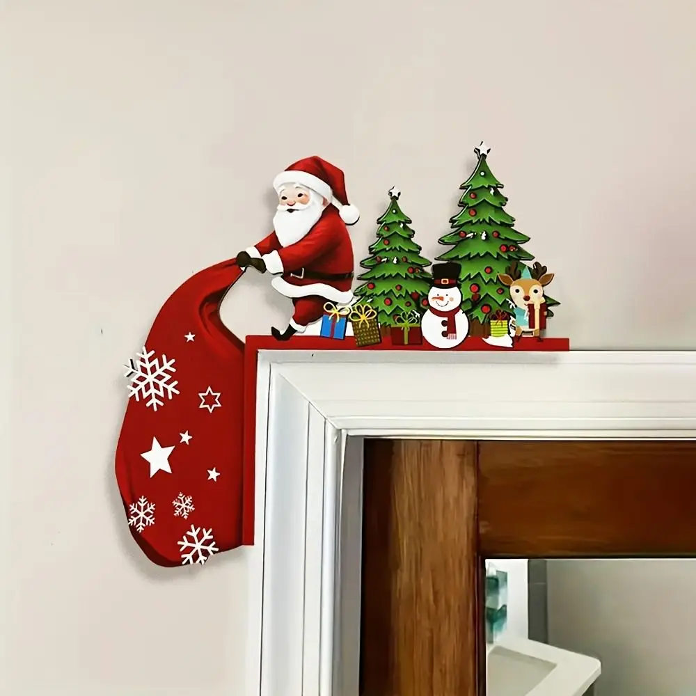 

2pcs Wooden Christmas Door Corner Frame Modern Santa Claus Door Frame Pendant Cartoon Door Sign Navidad Celebration