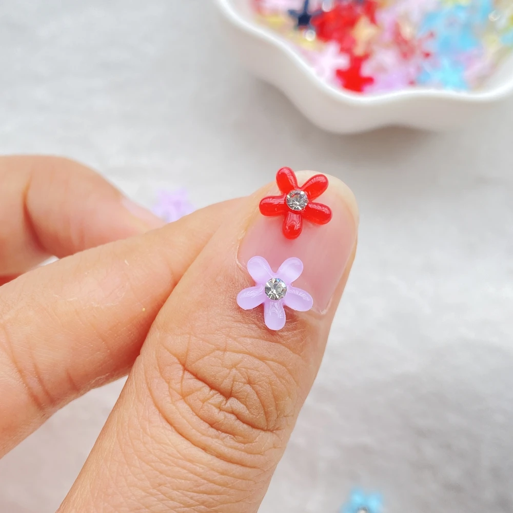 50 stuks hars schattige mini gekleurde kristallen bloemen nail art plaksteen strass beeldjes diy miniaturen plakboek decor ambachten