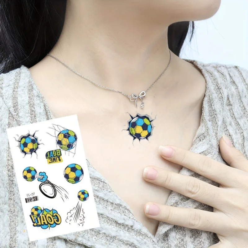 12Zhang Flash Football Football Ball Temporary Tattoo Sticker，Flash Football Party Surface Sticker，Football Fan Party