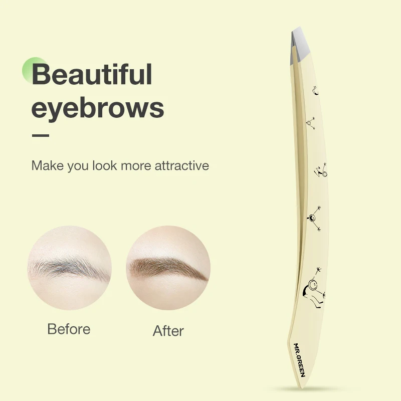 MR.GREEN Curve Handle Eyebrows Tweezers Professional Fine Hairs Puller Makeup Tools Stainless Steel Beauty Clips Removal