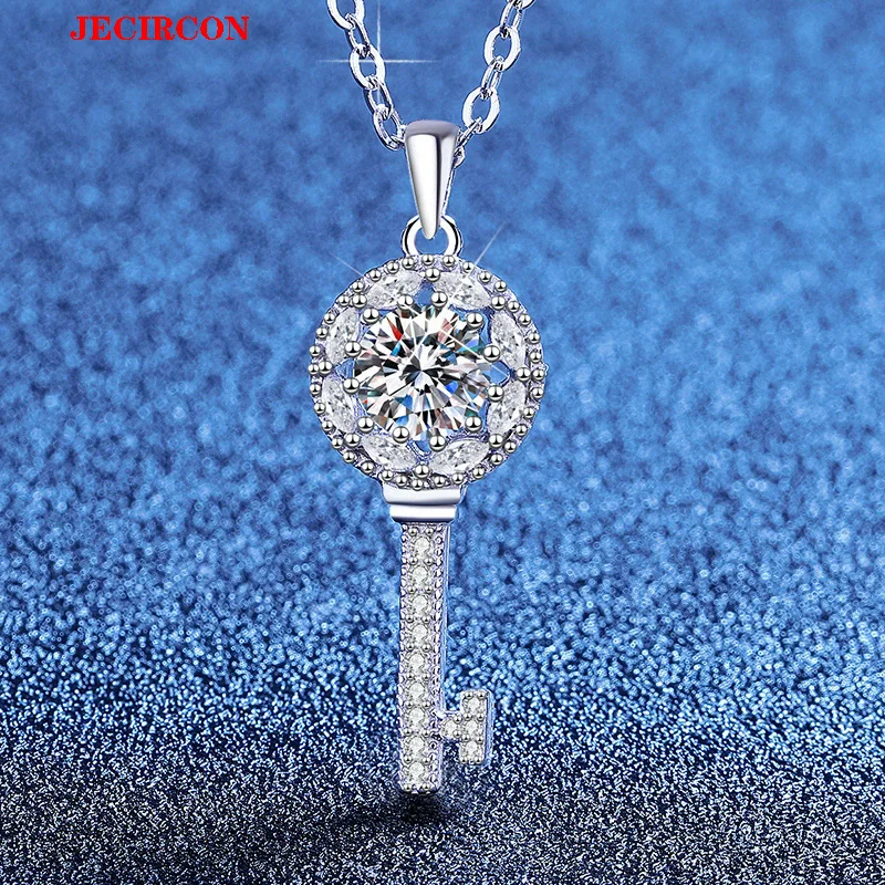 

JECIRCON Trendy 1ct Moissanite Key Pendant Women's S925 Sterling Silver Necklace A Timeless Fashion Accessory Daily & Party Wear