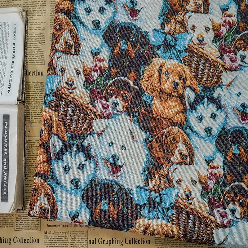 

Окрашенная в пряжу жаккардовая ткань, осень-зима, собака, коричневый кофейный цвет, женский чехол для дивана, сумка, платье, модная ткань для шитья на метр