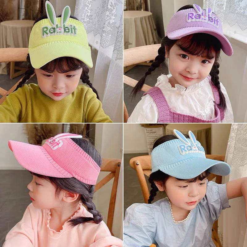 Baby Hat Summer Weave Folding Visor Baby Cap Lovely Rabbit Soft Cute Adjustable Kids Sun Hat For Boys Girls Child Cap 2-8 Years