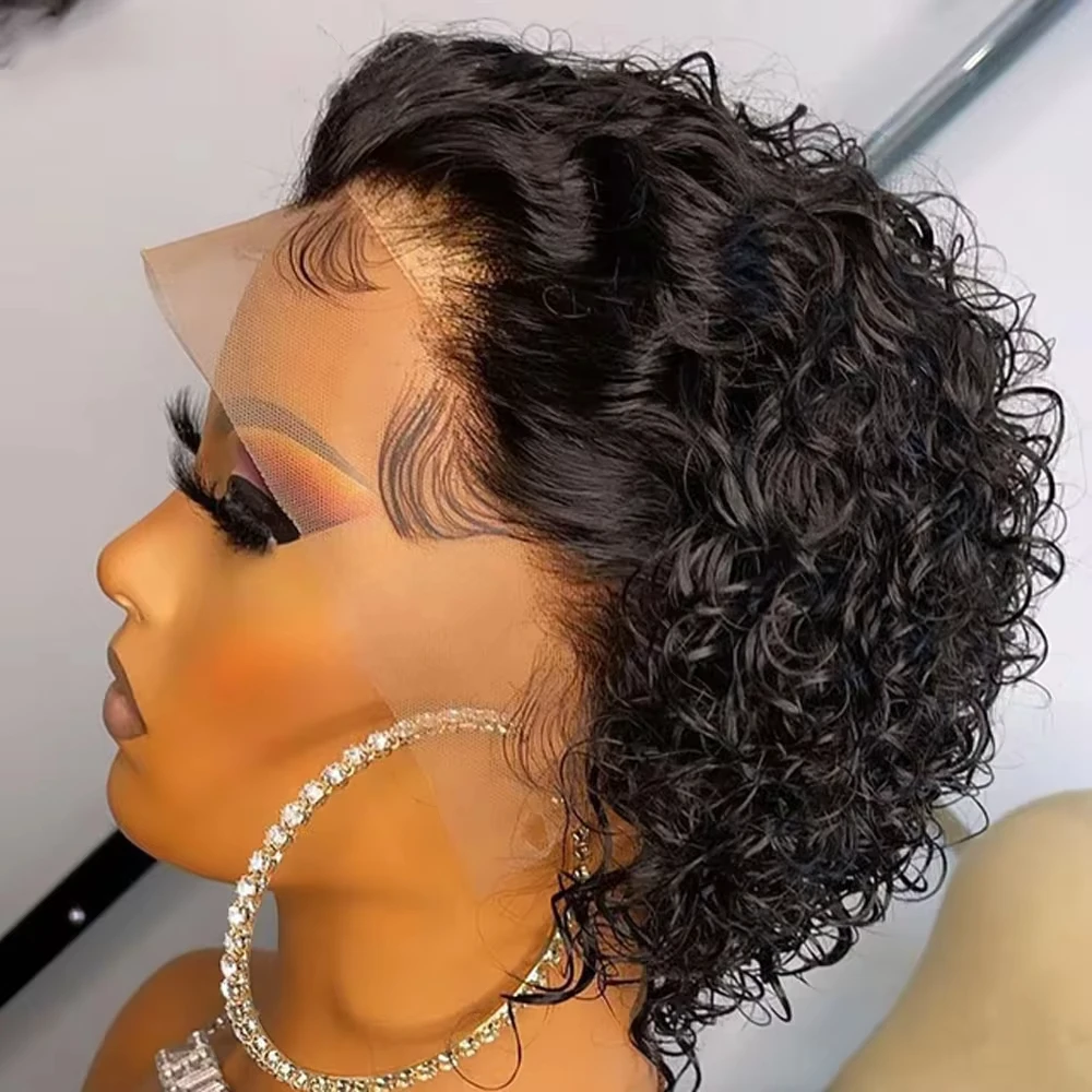 Pixie Curly Bob Wigs Natural Color Hair 13x4 Lace Frontal Wig Short Bob Wigs Afro Curly 13x1 Lace Front Wig Pre Plucked Hairline